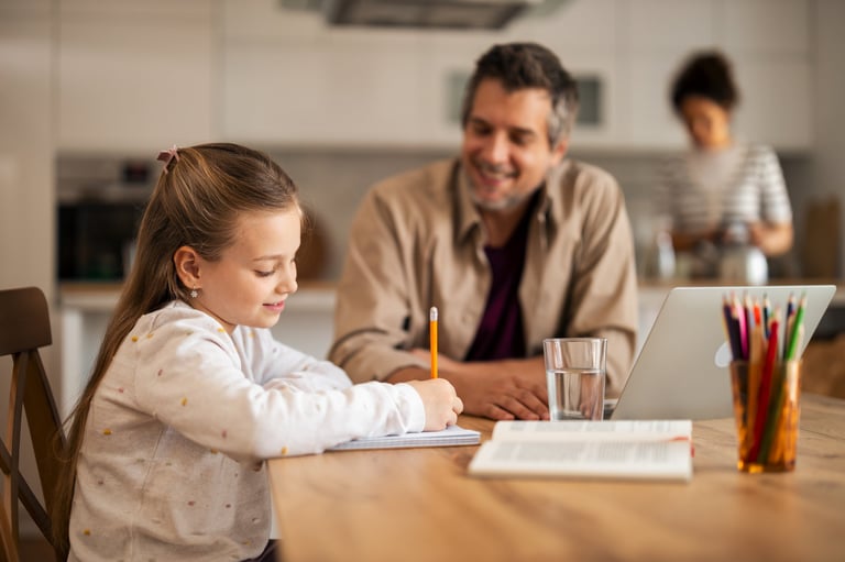 Family learning together at home